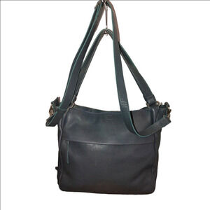 Mywalit Leather Shoulder Crossbody Bag Front Zip Silver-Tone Hardware Teal Blue